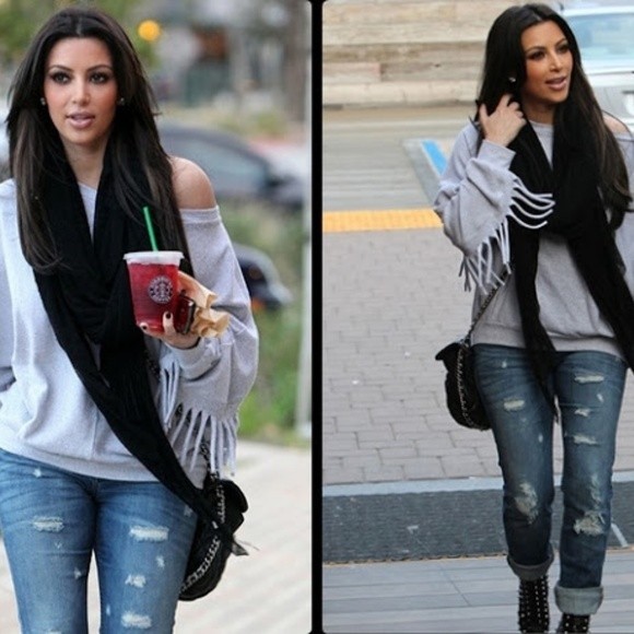 Sam & Lavi Fringe grey oversized long sleeve Top Shirt - Picture 3 of 9